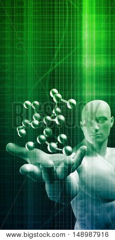 Man Observing and Analyzing Molecule Structure Art 3D Illustration