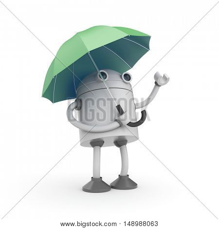 Robot and umbrella. 3d illustration