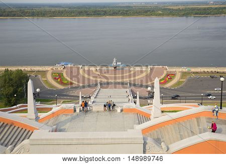 NIZHNY NOVGOROD, RUSSIA - AUGUST 27, 2015: Top view on the Chkalovsky (Volga) the stairs. Historical landmark of the city Nizhny Novgorod
