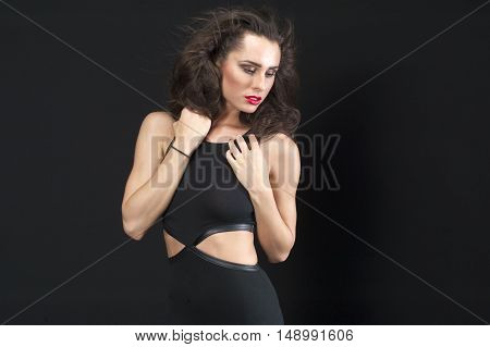 beautiful young attractve fashion model posing in studio