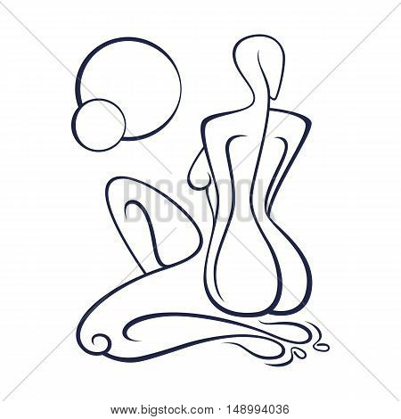 The stylized female figure of a woman. Linear contour drawing. Stock vector illustration.