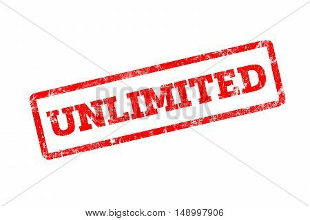 UNLIMITED word written on red rubber stamp with grunge edges.