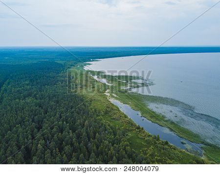 View Of Lake Pleshcheyevo From The Above. Russian Nature Landscape