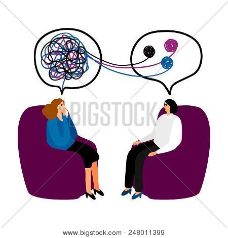 Psychotherapy. Woman Psychologist With Tangled And Untangled Brain Metaphor, Society Psychiatry Conc