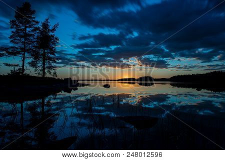 Beautiful Sunset Over The Lake Yngen In Varmland Sweden