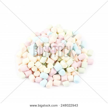 Pile Of Colorful Mini Marshmallows Isolated Over The White Background