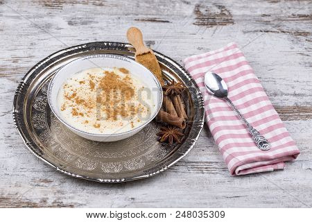 Traditional Delicious Turkish Dessert; Rice Pudding (sutlac)