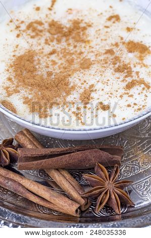 Traditional Delicious Turkish Dessert; Rice Pudding (sutlac)