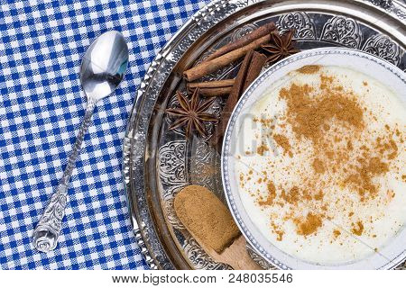 Traditional Delicious Turkish Dessert; Rice Pudding (sutlac)