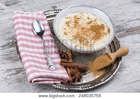 Traditional Delicious Turkish Dessert; Rice Pudding (sutlac)
