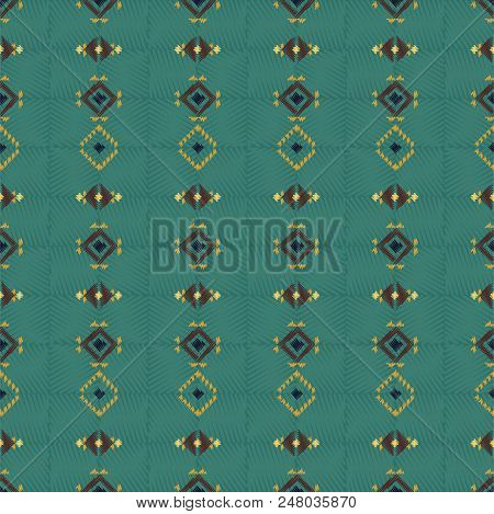 Geometric Embroidery Style. Ethnic Seamless Pattern. Abstract Aztec Background. Digital Or Wrapping 