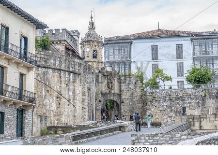 Hondarribia, Guipúzcoa, Spain, August 2013: Historical Castle Style Stone Made Ancient Entrance To T