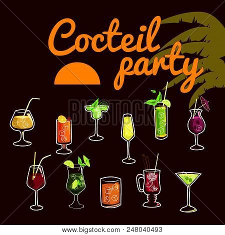 Set Of Ten Beautiful Illustration Of Some Of The Most Famous Cocktails And Drink