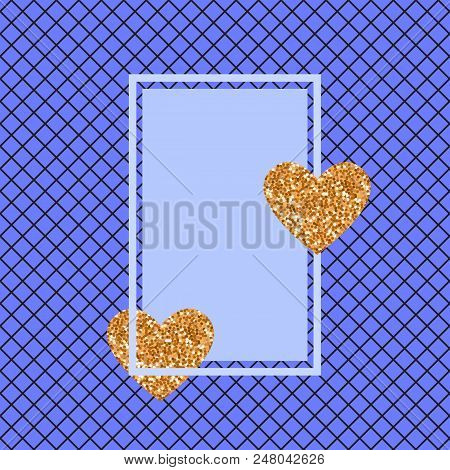 Vector Tepmlate Design Card Square Banner. Background Blue And Black Fishnet Tights. Heart Of Gold G
