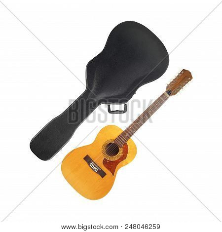 Musical Instrument - Vintage Twelve-string Acoustic Guitar Hard Case On A White Background.