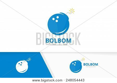 Vector Bowling And Bomb Logo Combination. Game And Detonate Symbol Or Icon. Unique Kegling And Weapo