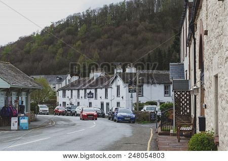 Eden, England - April 2018: Small Lakeside Village Of Pooley Bridge Near Lake Ullswater In Lake Dist