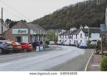 Eden, England - April 2018: Small Lakeside Village Of Pooley Bridge Near Lake Ullswater In Lake Dist