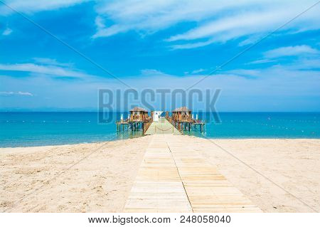 Wooden Beach Pavilions On The Shore Of A Sandy Beach - The Mediterranean Coast, Beldibi, Antalya, Tu