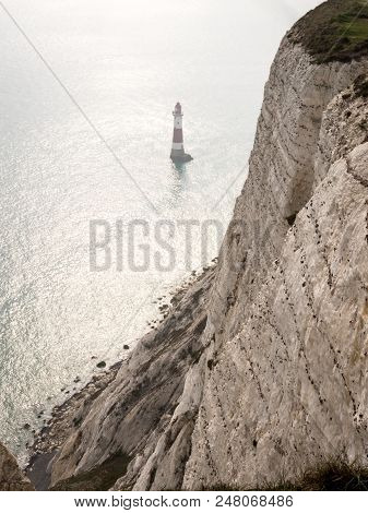 A View Down From The Top Of Beachy Head Clifftop On The Sussex Outh Coast Of England With The Landma
