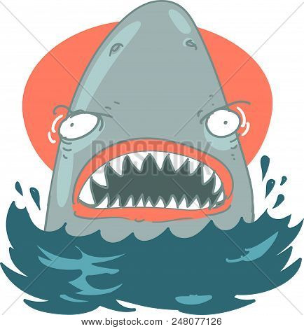 Great White Shark Cartoon Style Funny Illustration