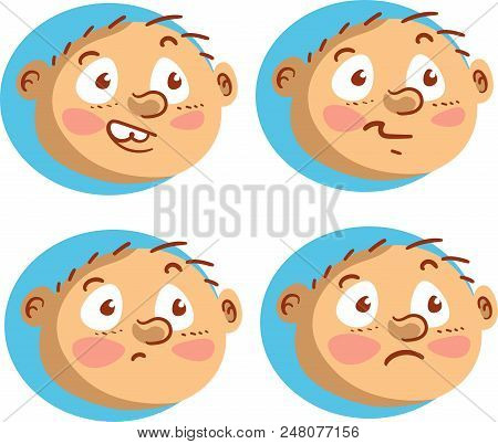 Baby Head Facial Emotions Set Cartoon Style Vector  Illustration