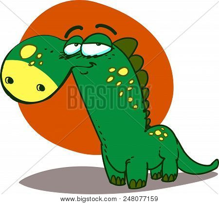 Funny Green Dinosaur Cartoon Style Vector Illustration