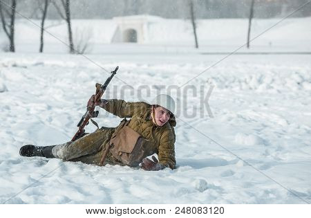 Russian Federation, Pskov District, Velikie Luki - 23 February 2018: Military Historical Reenactment