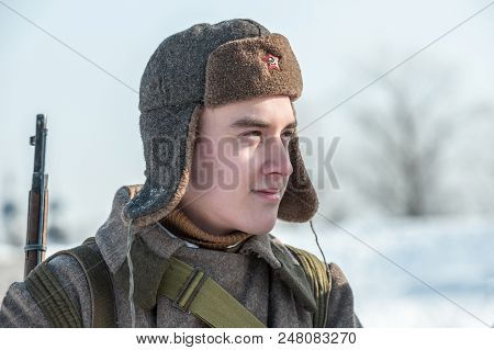 Russian Federation, Pskov District, Velikie Luki - 23 February 2018: Military Historical Reenactment