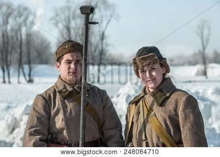 Russian Federation, Pskov District, Velikie Luki - 23 February 2018: Military Historical Reenactment