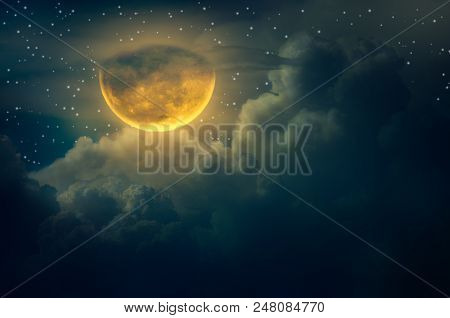 Chuseok Moon Cloud Big Moon Floating In The Sky With Many Stars Surrounded Halloween