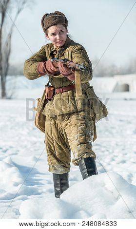 Russian Federation, Pskov District, Velikie Luki - 23 February 2018: Military Historical Reenactment