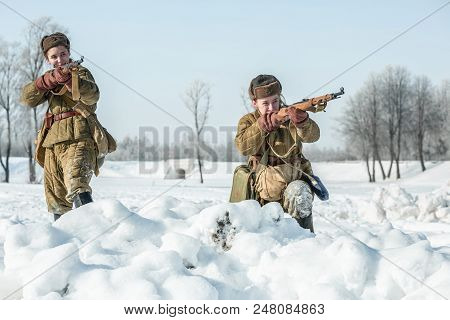 Russian Federation, Pskov District, Velikie Luki - 23 February 2018: Military Historical Reenactment