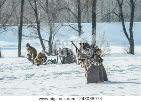 Russian Federation, Pskov District, Velikie Luki - 23 February 2018: Military Historical Reenactment
