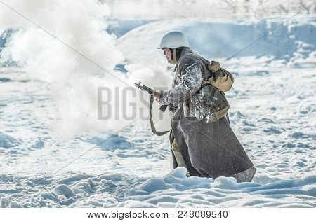 Russian Federation, Pskov District, Velikie Luki - 23 February 2018: Military Historical Reenactment