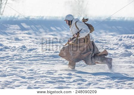 Russian Federation, Pskov District, Velikie Luki - 23 February 2018: Military Historical Reenactment