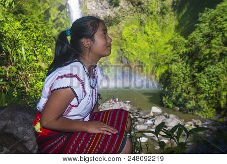 Batad, Philippines - May 02 : Girl From Ifugao Minority Near A Waterfall In Batad The Philippines On
