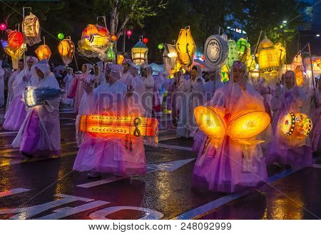 Seoul - May 10 : Participants In A Parade During Lotus Lantern Festival In Seoul , Korea On May 10 2