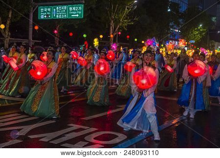 Seoul - May 10 : Participants In A Parade During Lotus Lantern Festival In Seoul , Korea On May 10 2