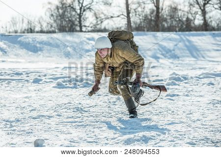 Russian Federation, Pskov District, Velikie Luki - 23 February 2018: Military Historical Reenactment