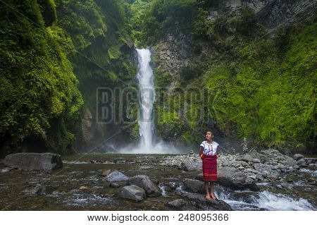 Batad, Philippines - May 02 : Girl From Ifugao Minority Near A Waterfall In Batad The Philippines On