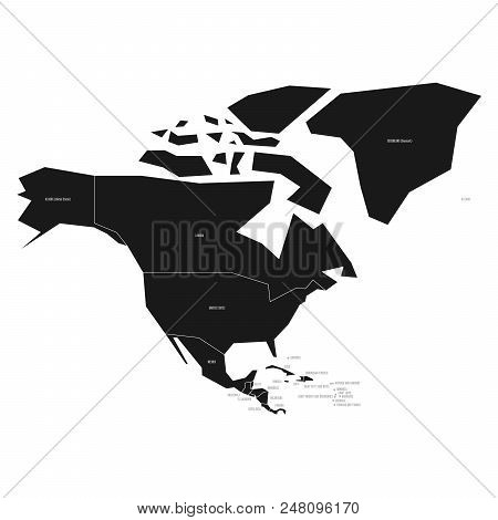 Simplified Schematic Map Of North America. Vector Political Map In High Contrast Of Black And White.