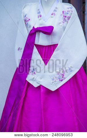 Seoul - May 10 : Hanbok Clothing In Seoul Korea On May 10 2018. Hanbok Is A Korean Traditional Cloth