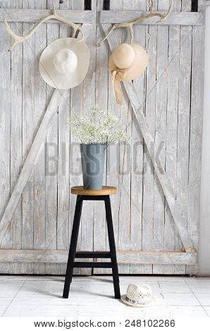 Soft Home Decor, Small Vases With Baby's Breath Bouquet. Interior.