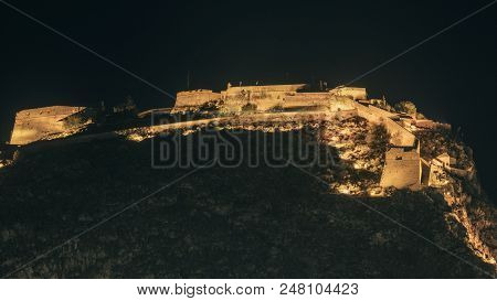 Nafplio Palamidi Fortress In Peloponnese Peninsula Greece, Night Scene