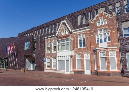 Coevorden, Netherlands - June 28, 2018: Houses And Town Hall In Coevorden, Netherlands
