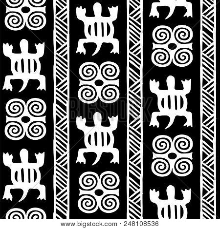 African Adinkra Pattern - Black And White Digital Art Ritual Symbols And Screen Printing Nations And