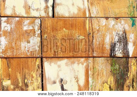 Decorative And Colorful Wood Wall. Painted Wooden Plank Background. Old Weathered Wood Texture. Indu