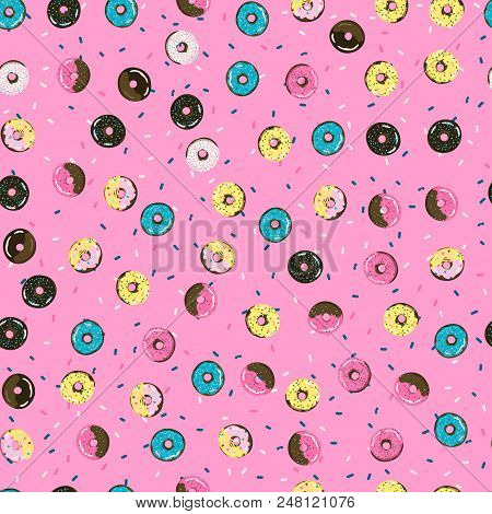 Sweet Seamless Pattern With Donuts. Retro Background. Stock Vector
