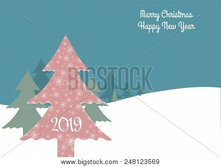 Christmass Tree Vector. New Year 2019. Greeting Card